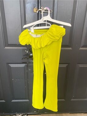 Tiger Friday Bright Yellow Ruffled Waistband Flared Bottoms